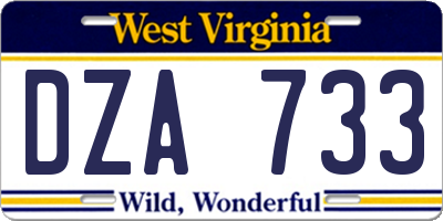 WV license plate DZA733