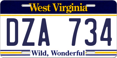 WV license plate DZA734