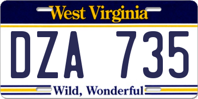 WV license plate DZA735