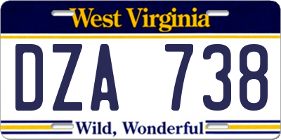 WV license plate DZA738