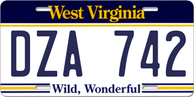 WV license plate DZA742