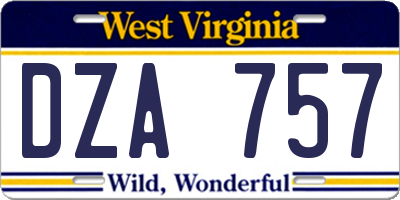 WV license plate DZA757