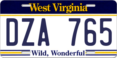 WV license plate DZA765