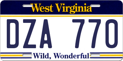 WV license plate DZA770