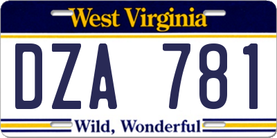 WV license plate DZA781