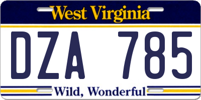 WV license plate DZA785