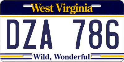 WV license plate DZA786