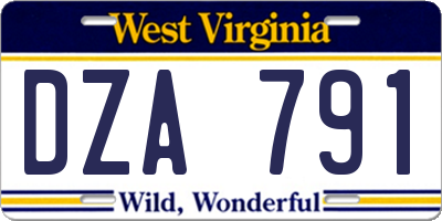 WV license plate DZA791