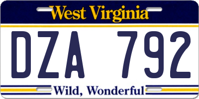 WV license plate DZA792