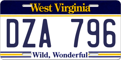 WV license plate DZA796