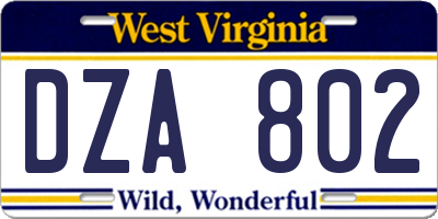 WV license plate DZA802