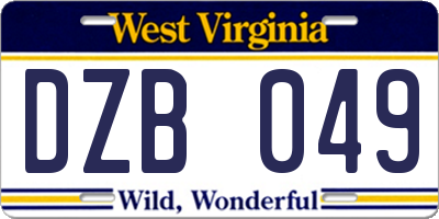 WV license plate DZB049