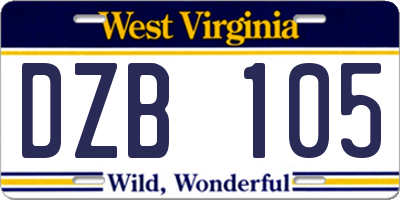 WV license plate DZB105