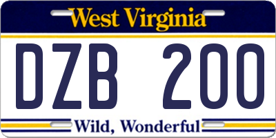 WV license plate DZB200