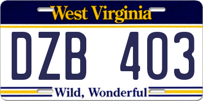 WV license plate DZB403
