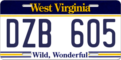 WV license plate DZB605