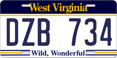 WV license plate DZB734
