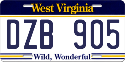 WV license plate DZB905