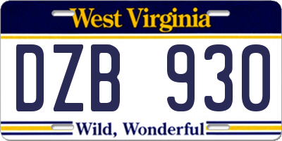 WV license plate DZB930