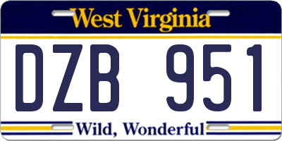 WV license plate DZB951