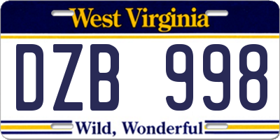 WV license plate DZB998