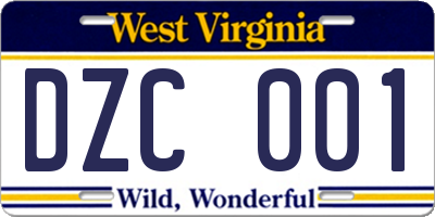WV license plate DZC001