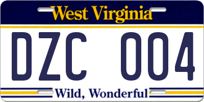 WV license plate DZC004
