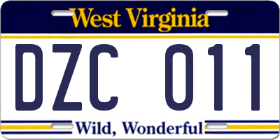 WV license plate DZC011