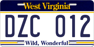 WV license plate DZC012