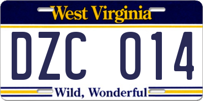 WV license plate DZC014