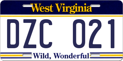 WV license plate DZC021