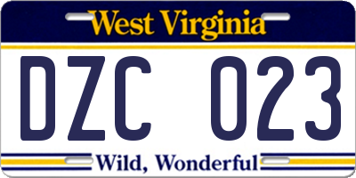 WV license plate DZC023