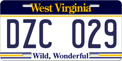 WV license plate DZC029
