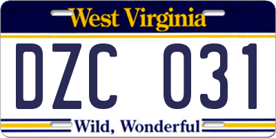 WV license plate DZC031