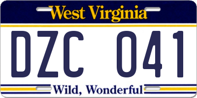 WV license plate DZC041