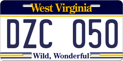 WV license plate DZC050