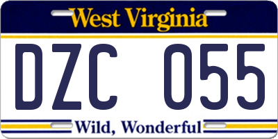 WV license plate DZC055
