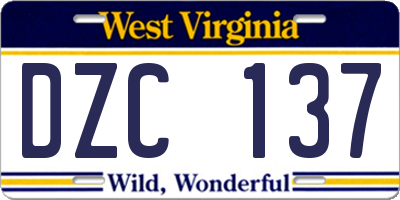 WV license plate DZC137