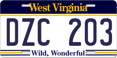 WV license plate DZC203