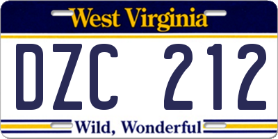 WV license plate DZC212