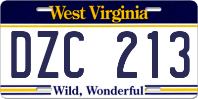 WV license plate DZC213