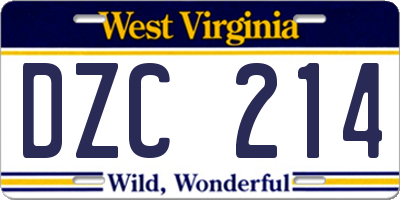 WV license plate DZC214