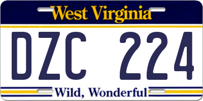 WV license plate DZC224