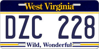 WV license plate DZC228