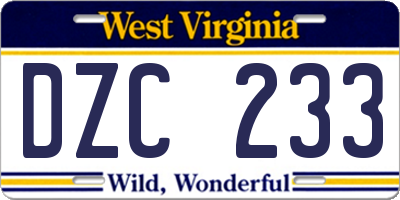 WV license plate DZC233