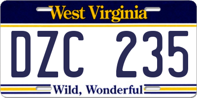 WV license plate DZC235