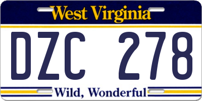WV license plate DZC278