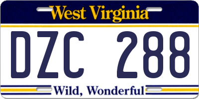 WV license plate DZC288