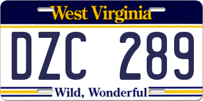 WV license plate DZC289