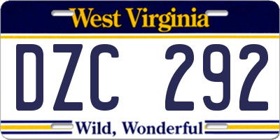 WV license plate DZC292